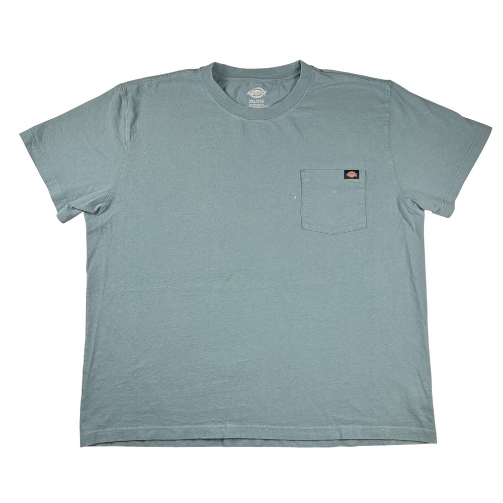 Dickies Mens 2XL Short Sleeve Pocket T-Shirt Blue Green Cotton Workwear